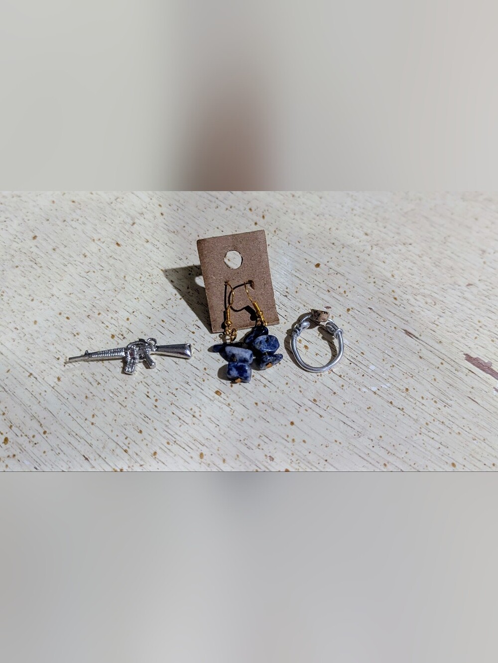 Blue Stone Dangle Earrings, Fidget Spining Ring, & Charm